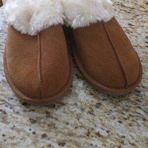 Womens Plush Brown Slide Slippers Shoes 9